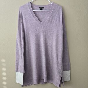 J CREW V-Neck Sweater Shirt Cuffs Orchid Lavender Sz M Prep Old Money Acedemia